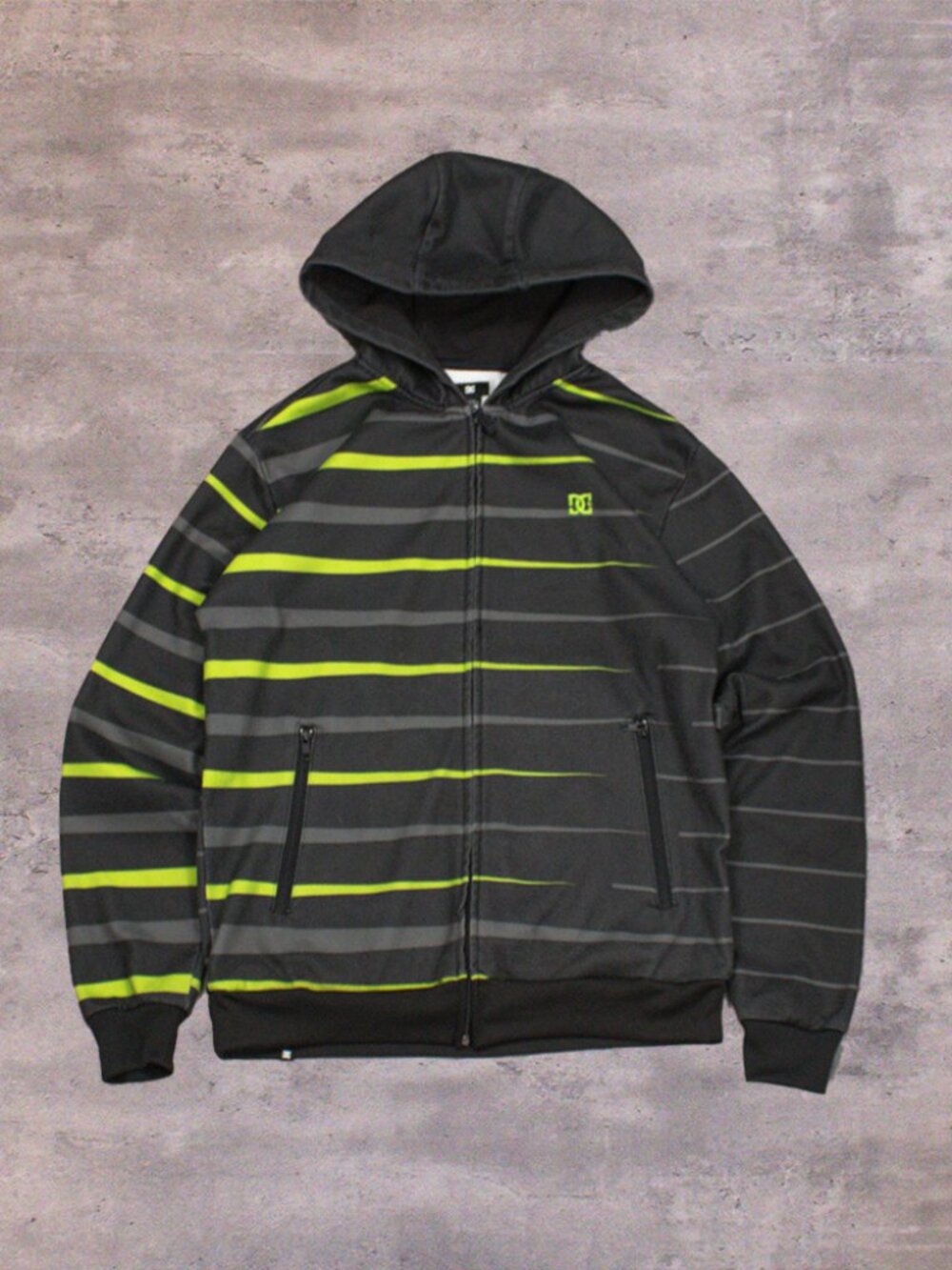 Vintage VTG Y2K 2000's 00's DC Shoes‎ Stripped Polyester Zip Hoodie